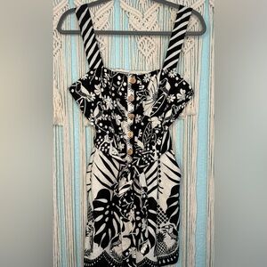 Rachel Zoe Black and White Tropical Print Jumpsuit Romper